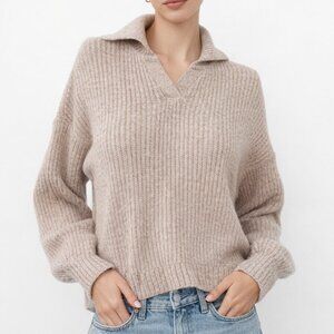 Old Navy Womens Beige Ribbed Collared Sweater Pullover Size M Soft Knit Neutral